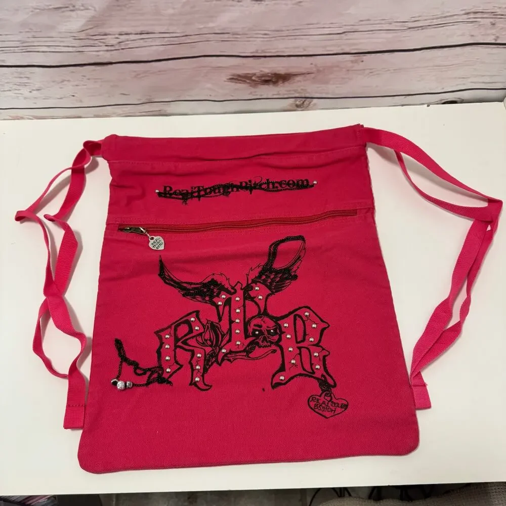 RED Authentic Pigment Canvas RTB Real Tough B itch Cinch Sack Biker Backpack